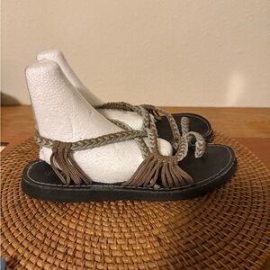 Trary Black Footbed Sandals with Brown‎ Braided Straps